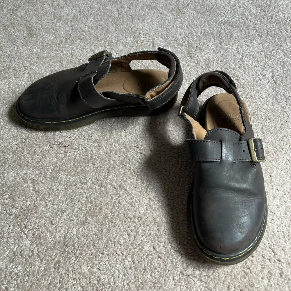 Dr. Martens Kids Brown Leather Mary Jane Clog with Buckle